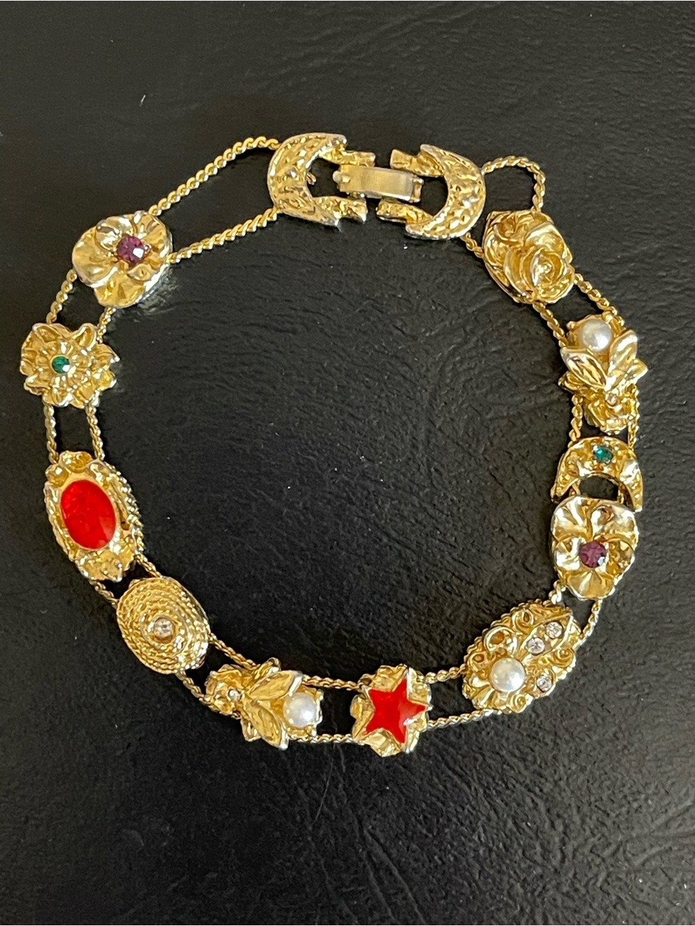 Vintage rhinestone slide charm Bracelet